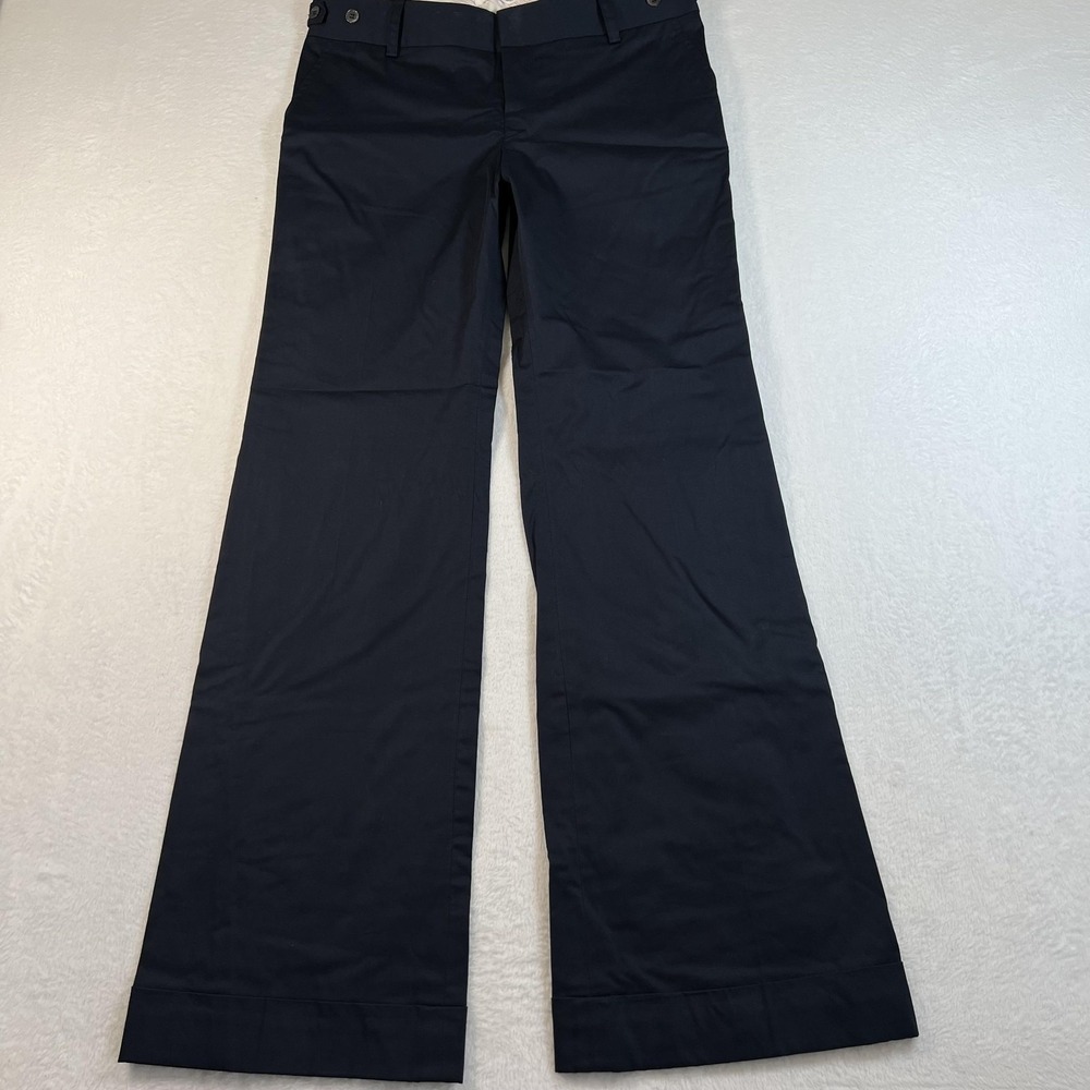 Raven Pants Womens 10 Navy Blue Wide Leg Twill Dress Cotton Stretch USA Office